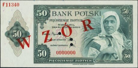 Аверс банкноты 50 злотых 