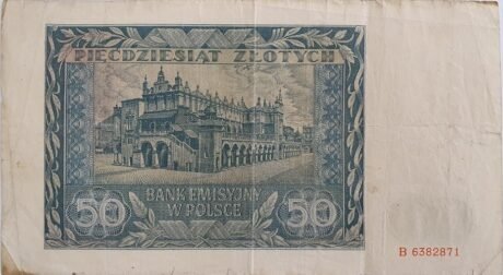 Реверс банкноты 50 злотых 