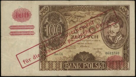 Аверс банкноты 100 злотых 