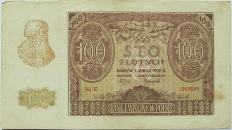 Аверс банкноты 100 злотых 