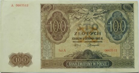 Аверс банкноты 100 злотых 