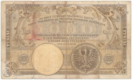 Реверс банкноты 1000 злотых (Польша) 1919 года