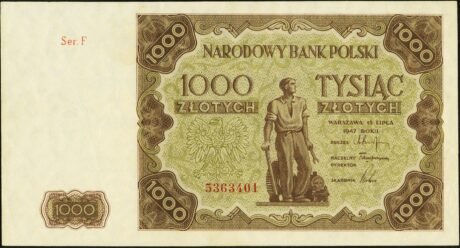Аверс банкноты 1000 злотых (Польша) 1947 года