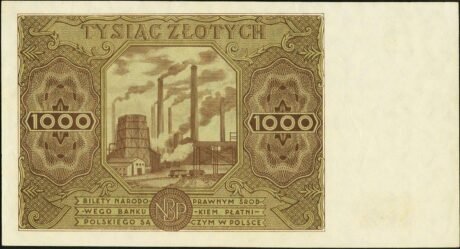 Реверс банкноты 1000 злотых (Польша) 1947 года
