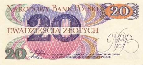 Реверс банкноты 20 злотых (Польша) 1982 года