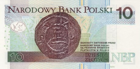 Реверс банкноты 10 злотых (Польша) 2012 года