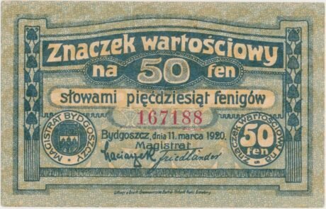 Аверс банкноты 50 fenigów "Bydgoszcz" (Polska) 1920