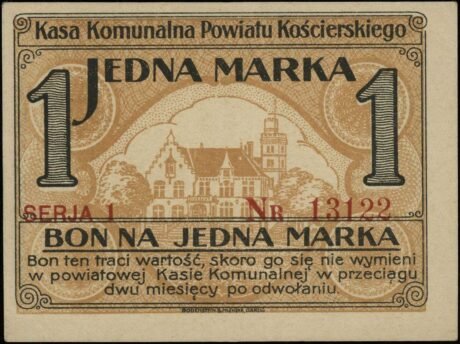 Аверс банкноты 1 марка Косцерски (Польша) 1920 года