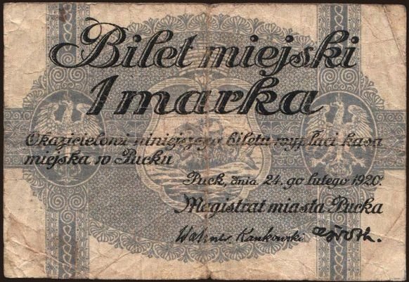 Аверс банкноты 1 марка (Польша) 1920 года