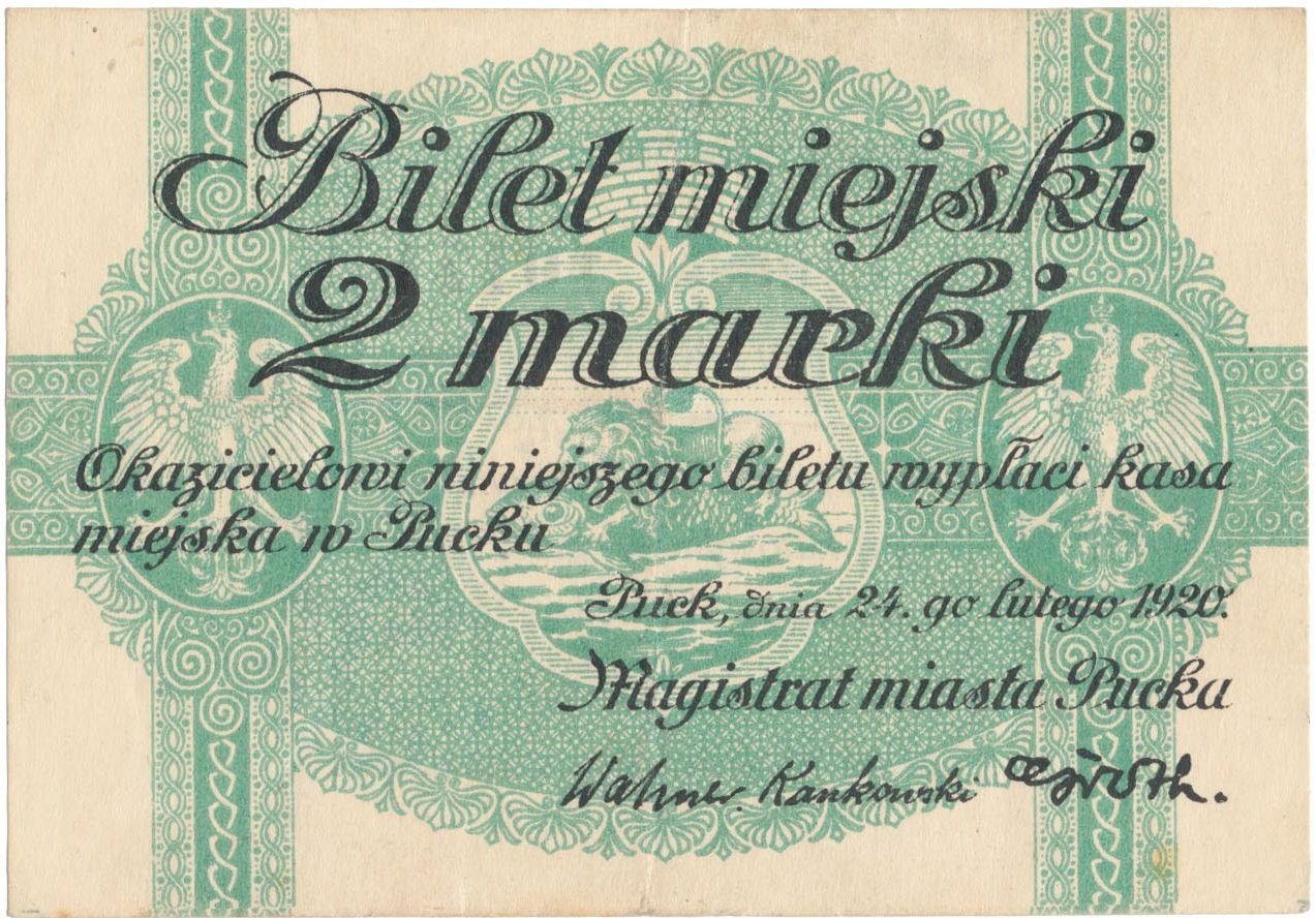 Аверс банкноты 2 марки (Польша) 1920 года