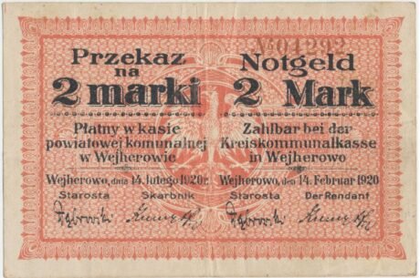Аверс банкноты 2 znaczki Wejherowa (Polska) 1920