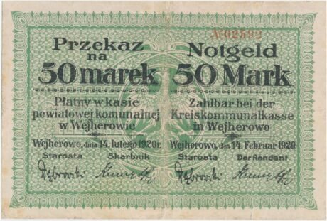 Аверс банкноты 50 marek Wejherowa (Polska) 1920