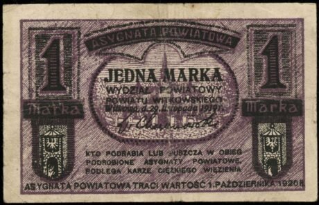 Аверс банкноты 1 марка Витково (Польша) 1919 года