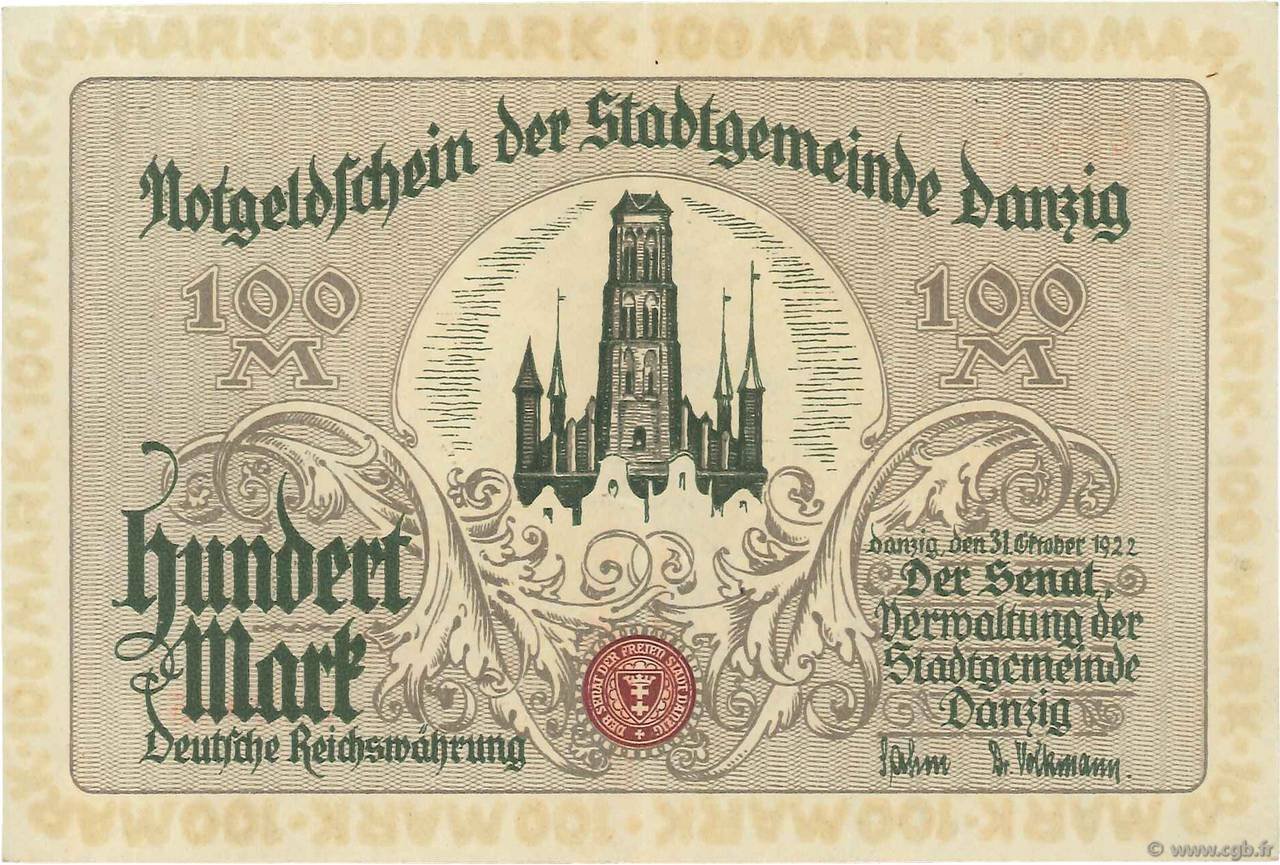 Аверс банкноты 100 марок (Польша) 1922 года