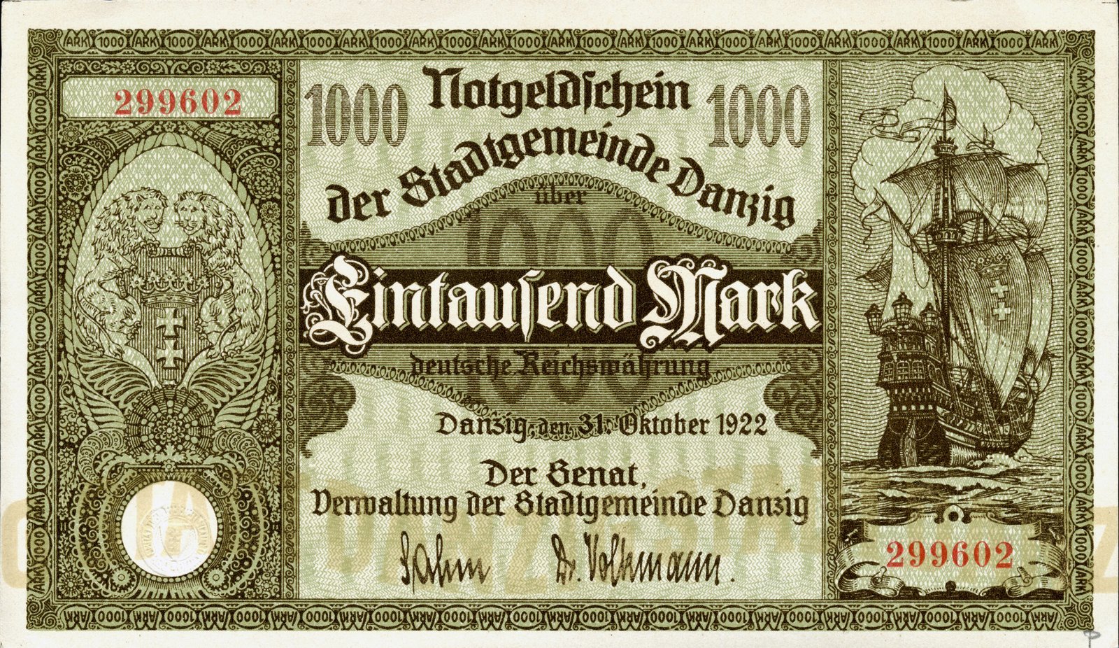 Аверс банкноты 1000 марок (Польша) 1922 года