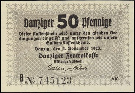 Аверс банкноты 50 fenigów "Danziger Zentralkasse" (Polska) 1923