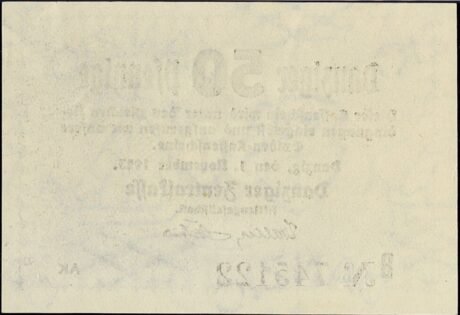 Реверс банкноты 50 fenigów "Danziger Zentralkasse" (Polska) 1923