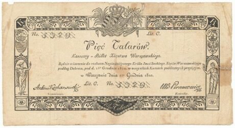 Аверс банкноты 5 талеров (Польша) 1810 года