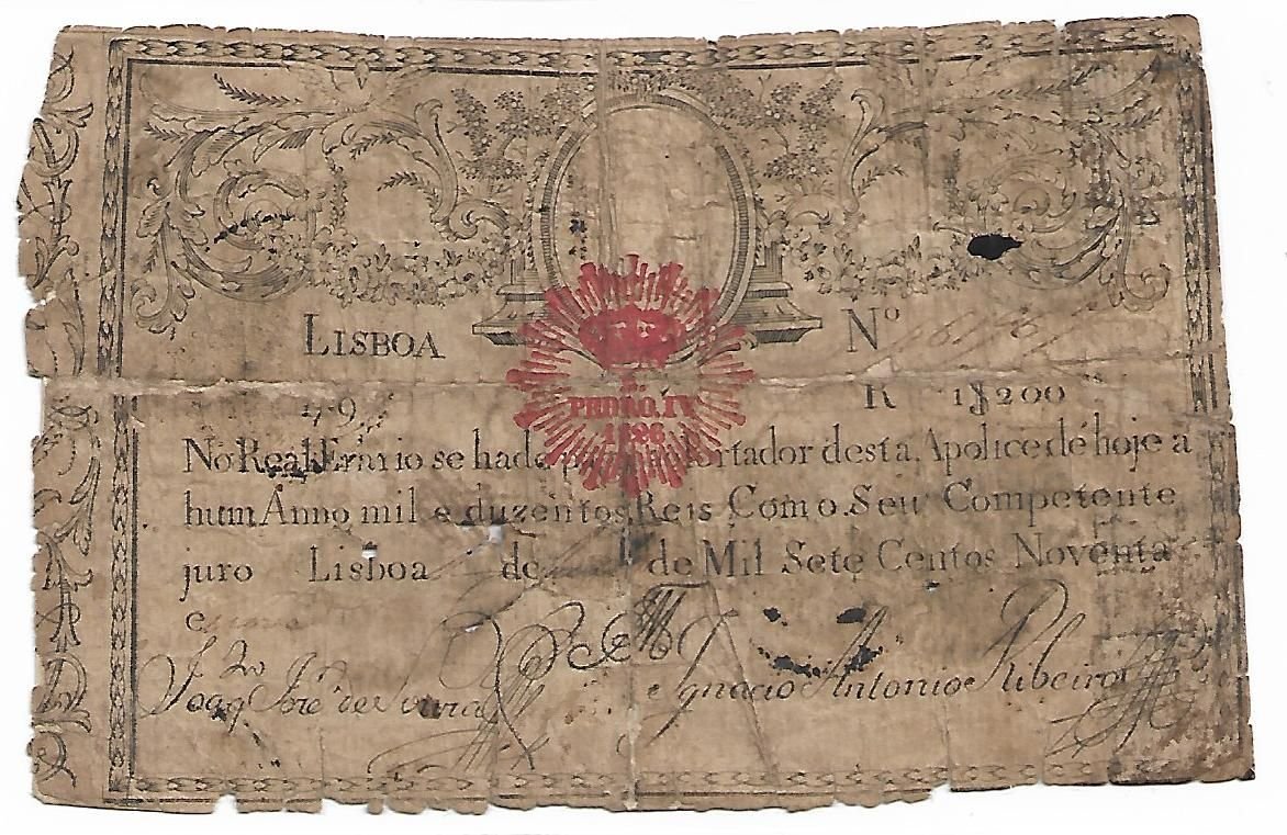 Аверс банкноты 1200 рейс (Португалия) 1826 года