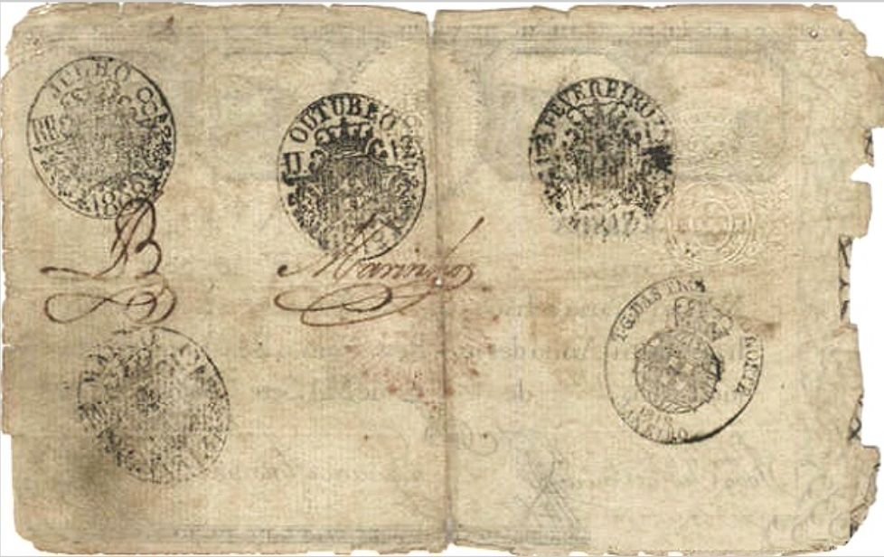 Реверс банкноты 10000 рейс (Португалия) 1828 года