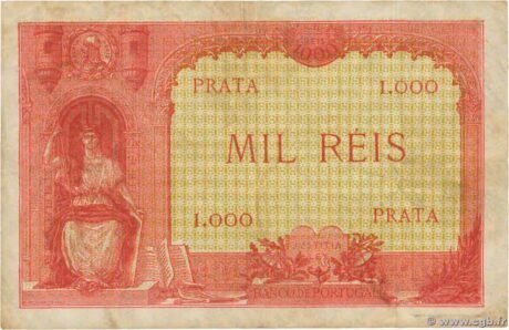 Реверс банкноты 1000 реалов (Португалия) 1917 года