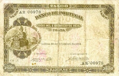 Аверс банкноты 2500 рейс (Португалия) 1903 года
