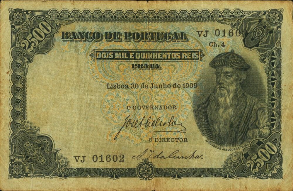 Аверс банкноты 2500 рейс (Португалия) 1909 года