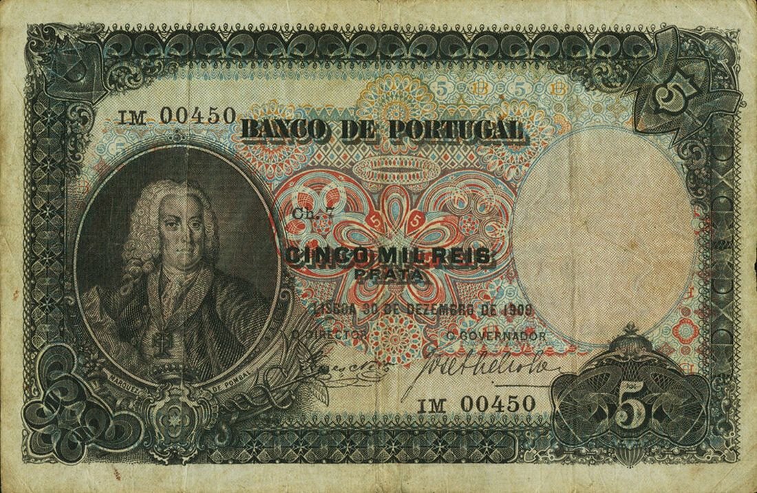 Аверс банкноты 5000 рейс (Португалия) 1911 года