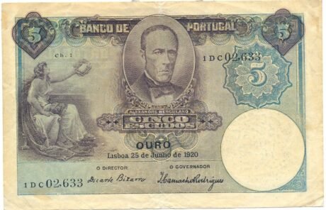 Аверс банкноты 5 escudos (Portugalia) 1913
