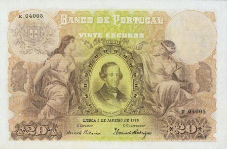 Аверс банкноты 20 эскудо (Португалия) 1915 года