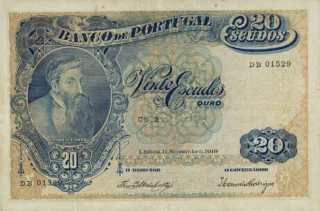 Аверс банкноты 20 эскудо (Португалия) 1919 года