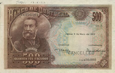 Аверс банкноты 500 эскудо (Португалия) 1922 года