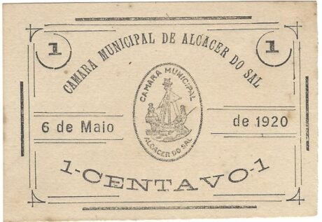 Аверс банкноты 1 centavo „Alcácer” (Portugalia) 1920