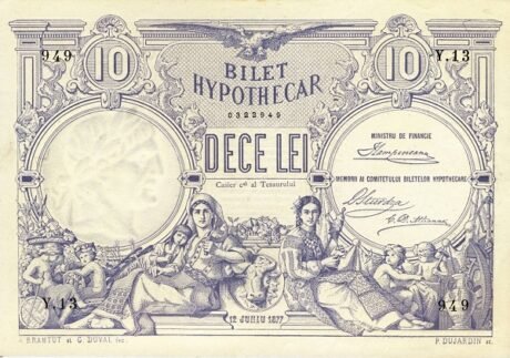 Аверс банкноты 10 lejów (Rumunia) 1877