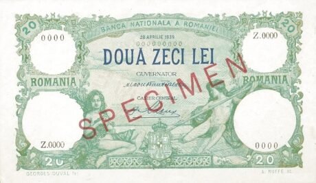 Аверс банкноты 20 лей (Румыния) 1939 года
