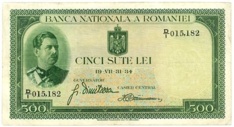 Аверс банкноты 500 лей (Румыния) 1934 года