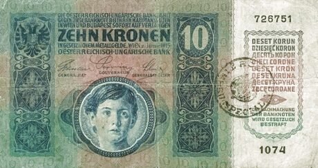 Аверс банкноты 10 крон 