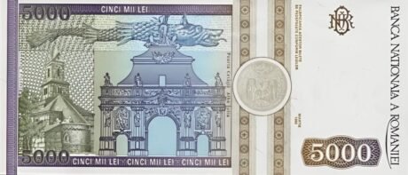 Реверс банкноты 5000 лей  (Румыния) 1992 года