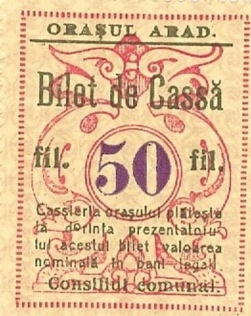 Аверс банкноты 50 filetów „Arad” (Rumunia) 1920