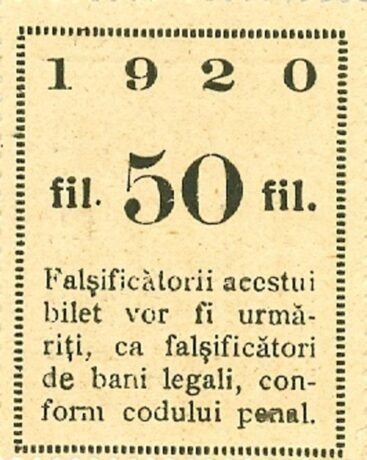 Реверс банкноты 50 filetów „Arad” (Rumunia) 1920