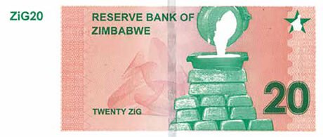 Повідомляється, що до обігу надійшла нова банкнота Зімбабве номіналом 20 зигзагів (B202a) 13.05.2024