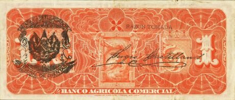 Реверс банкноты 1 песо «El Banco Agricola» (Сальвадор) 1904 года