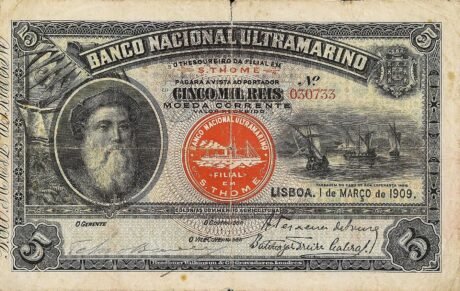 Аверс банкноты 5000 рейс (Сан-Томе и Принсипи) 1909 года