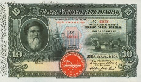 Аверс банкноты 10000 рейс (Сан-Томе и Принсипи) 1909 года