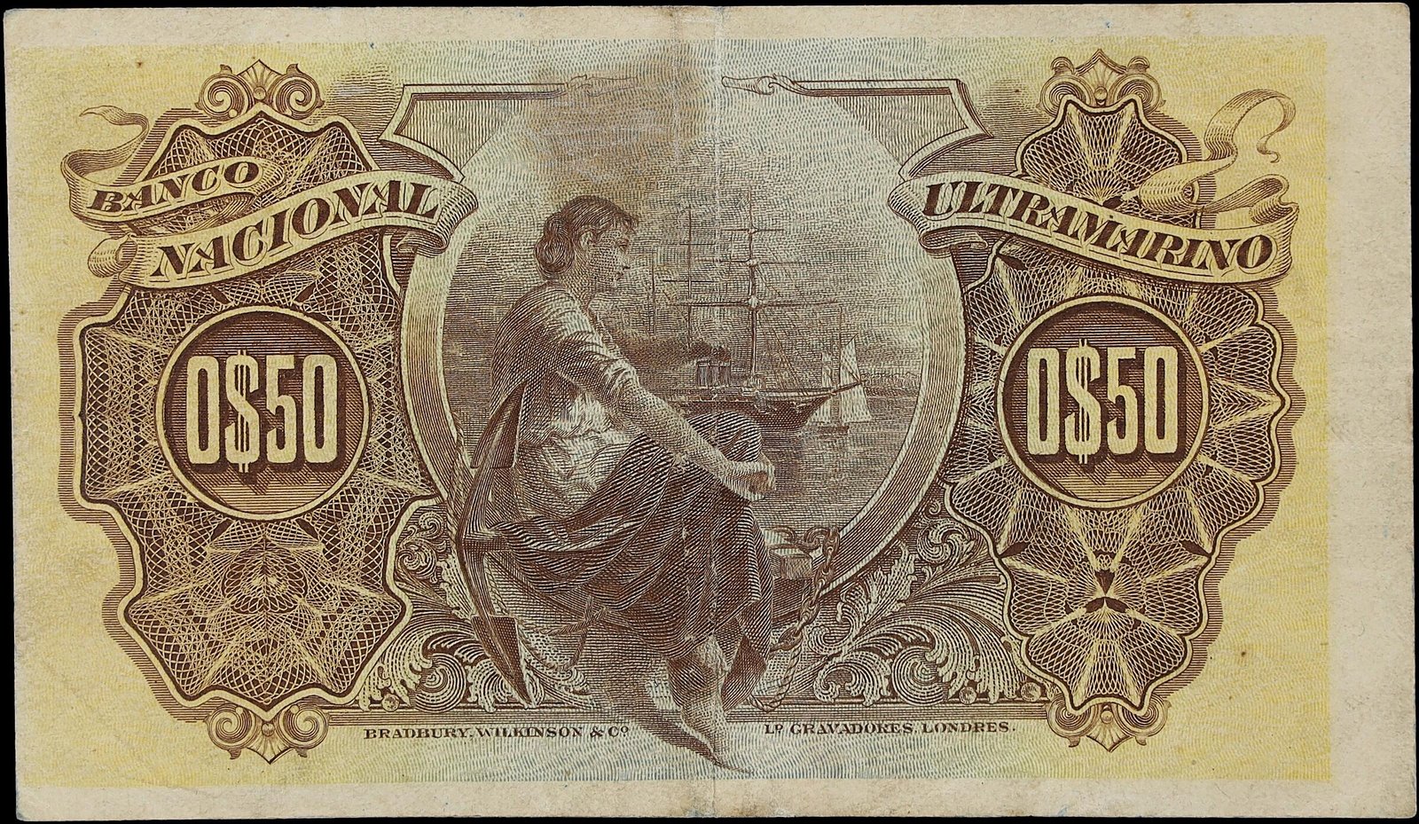 Реверс банкноты 50 сентаво (Сан-Томе и Принсипи) 1914 года