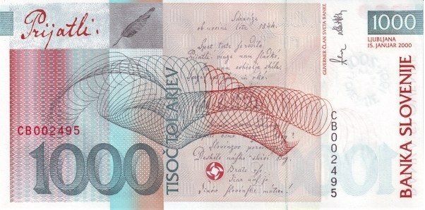 Реверс банкноты 1000 толаров 10 Years Bank of Slovenia (Словения) 2001 года