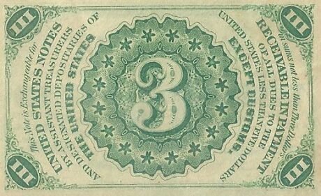 Реверс банкноты 3 центов "Fractional Currency" — 3rd series (Соединенные Штаты Америки) 1863 года