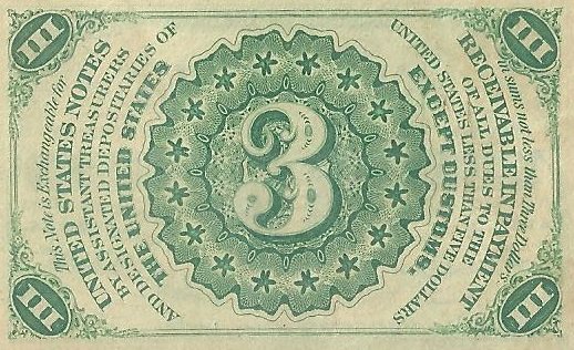 Реверс банкноты 3 центов "Fractional Currency" - 3rd series (Соединенные Штаты Америки) 1863 года