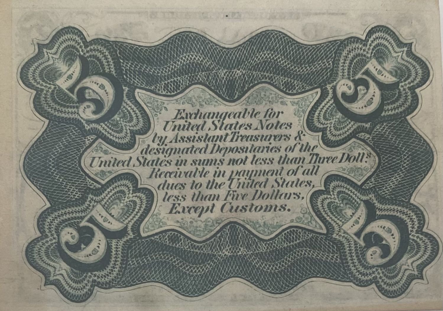 Реверс банкноты 5 центов "Fractional Currency" - 3rd series (Соединенные Штаты Америки) 1863 года