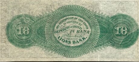 Реверс банкноты 10 центов Lyons Bank (Соединенные Штаты Америки) 1862 года